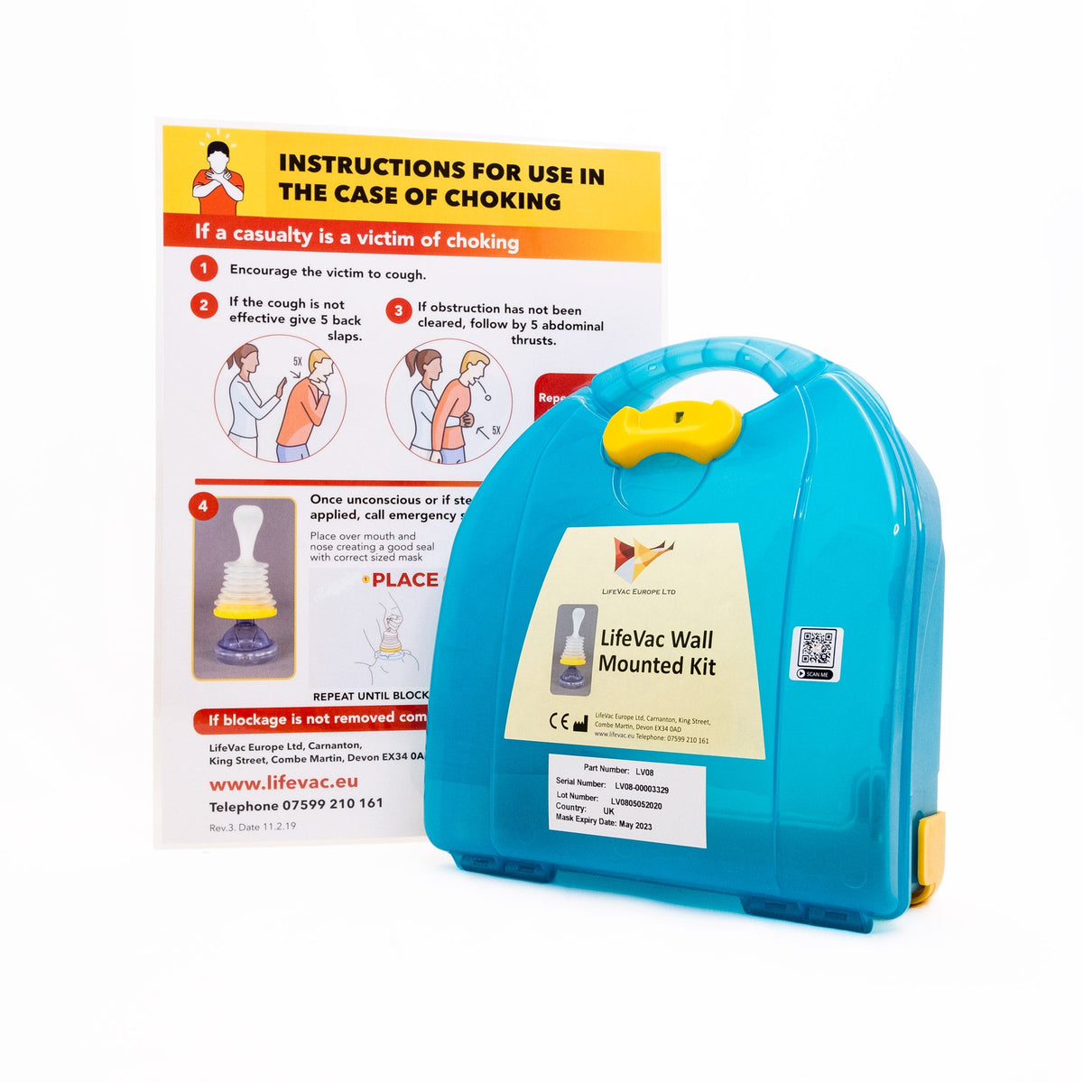 LifeVac® Wandmontierte Box & A3 Basislebensrettungs-Poster (Keine Einheit oder Masken)