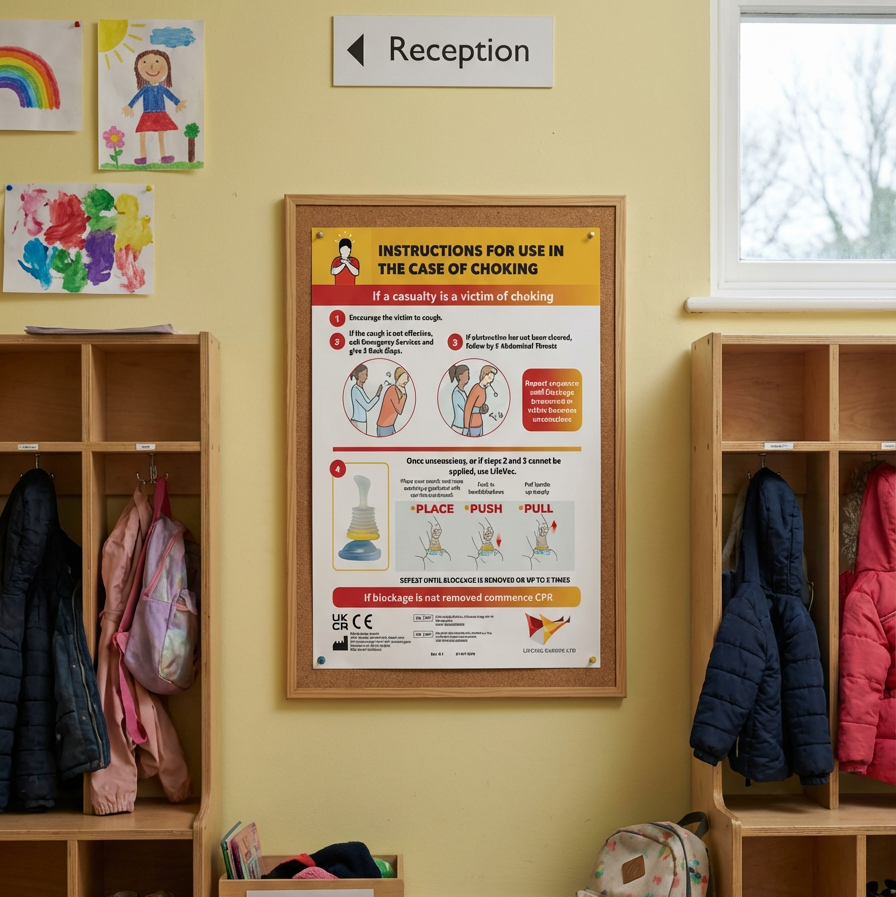 LifeVac® Wandmontierte Box & A3 Basislebensrettungs-Poster (Keine Einheit oder Masken)
